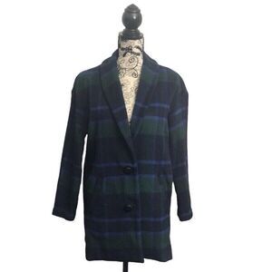 Highline Collective Scottish Tartan Blue Green Plaid  Women XS Light Jacket Coat